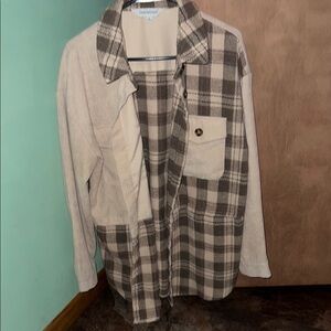 DAVI & DANI Plaid Bomber Jacket in Cream and Brown